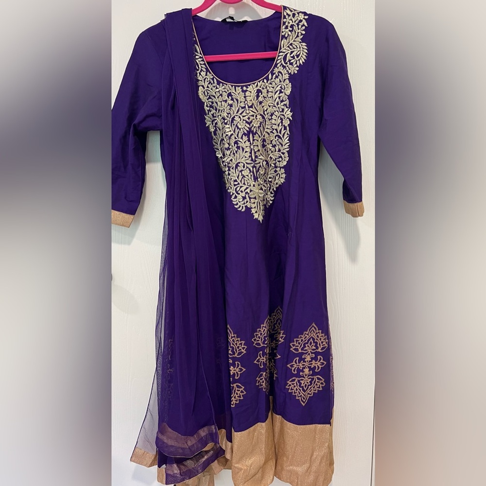 Melange Purple and Gold Three Piece Formal Indian Dress